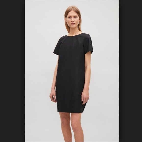 COS Dress Womens US 4 Black Cotton Short Sleeve Shift Bow Draped - Picture 9 of 10